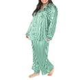 thumbnail image 5 of Pajamas for Women Set 2 Piece Set Striped Printed Long Sleeve Button Down Shirt and Pants Green Lounge Sets for Women L, 5 of 5