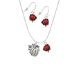 thumbnail image 2 of Delight Jewelry Silvertone Large Antiqued Pumpkin Red Lucky Ladybug Necklace and Dangle Earrings Set, 2 of 6