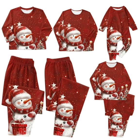 Wyobmus Matching Christmas Pajama Sets for Family Cute Snowman Print Home Wear Nighty With Long Sleeve Top and Pants Sleepwear for Dad