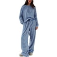 thumbnail image 6 of Usloyux Women's 2 Piece Striped Lounge Set Long Sleeve Pullover Top and Wide Leg Pants Matching Tracksuit Outfits with, Blue L, 6 of 6