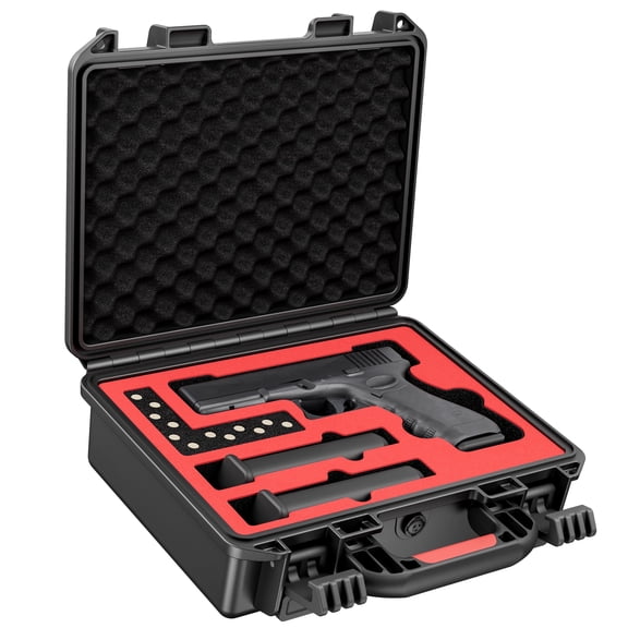 Lockable Handgun Case for Glock, TSA Gun Case for G17/G19/G20/G21/G22/G23/G31/G32/G37/G38/G43/G45, Waterproof Gun Case with Foam, Pistol Case for Transport & Storage
