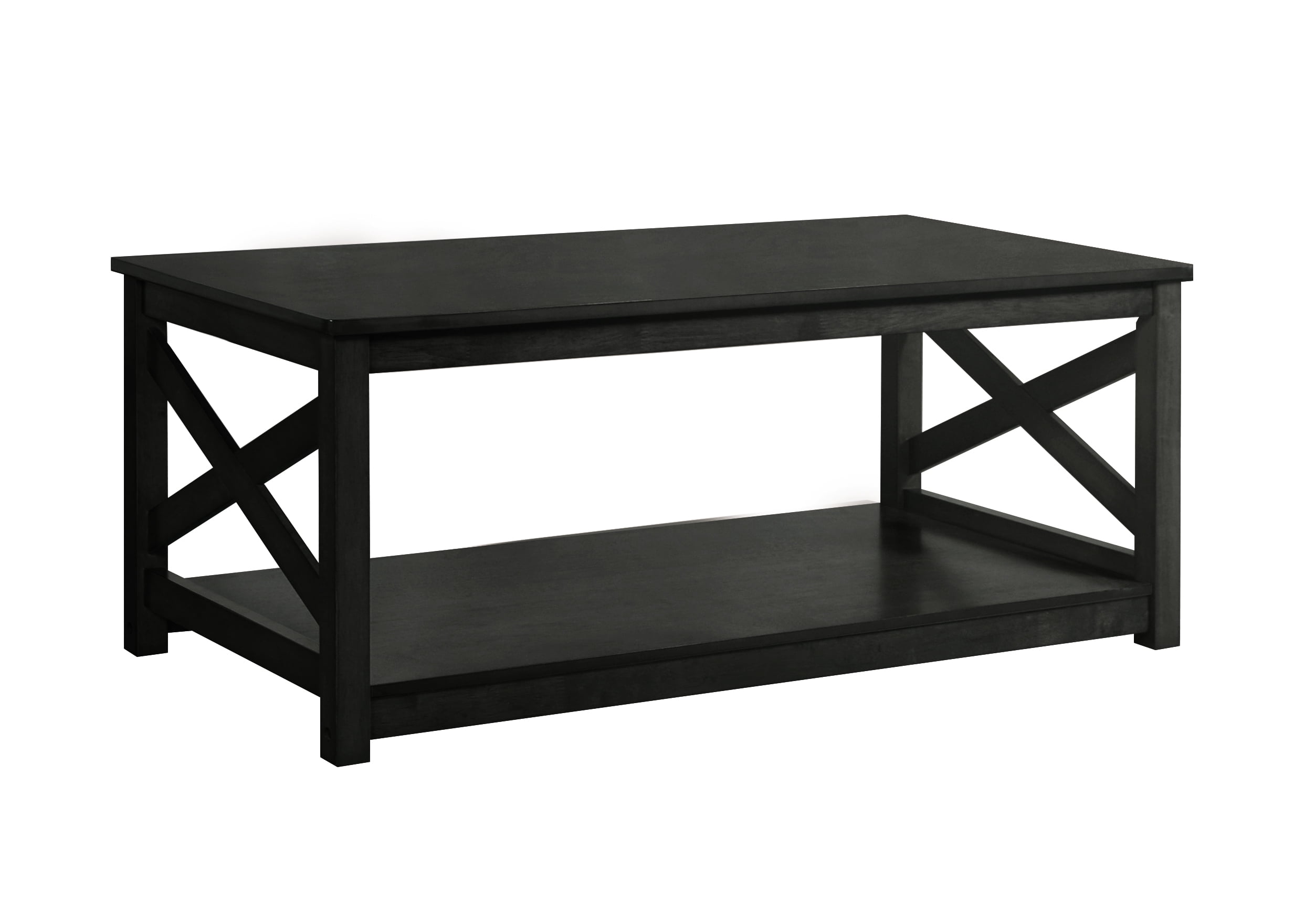 Home Design Novato 3-Piece Coffee Table Set with Rectangular Coffee Table and 2 Matching End Tables, X-Shaped Side Design with Open Shelf for Modern Living Room, Black
