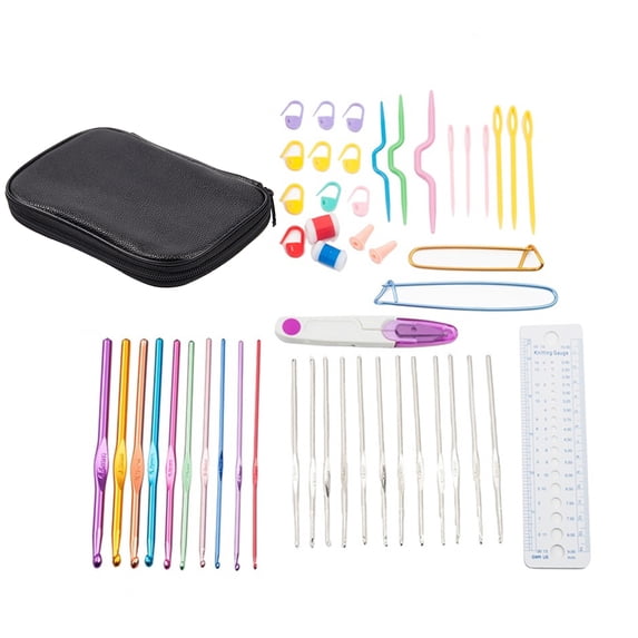 Knitting Needles Kit Knitting Craft Case Homeworking Sewing Tool Aluminum Soft Handles 22Pcs Crochet Hooks Set
