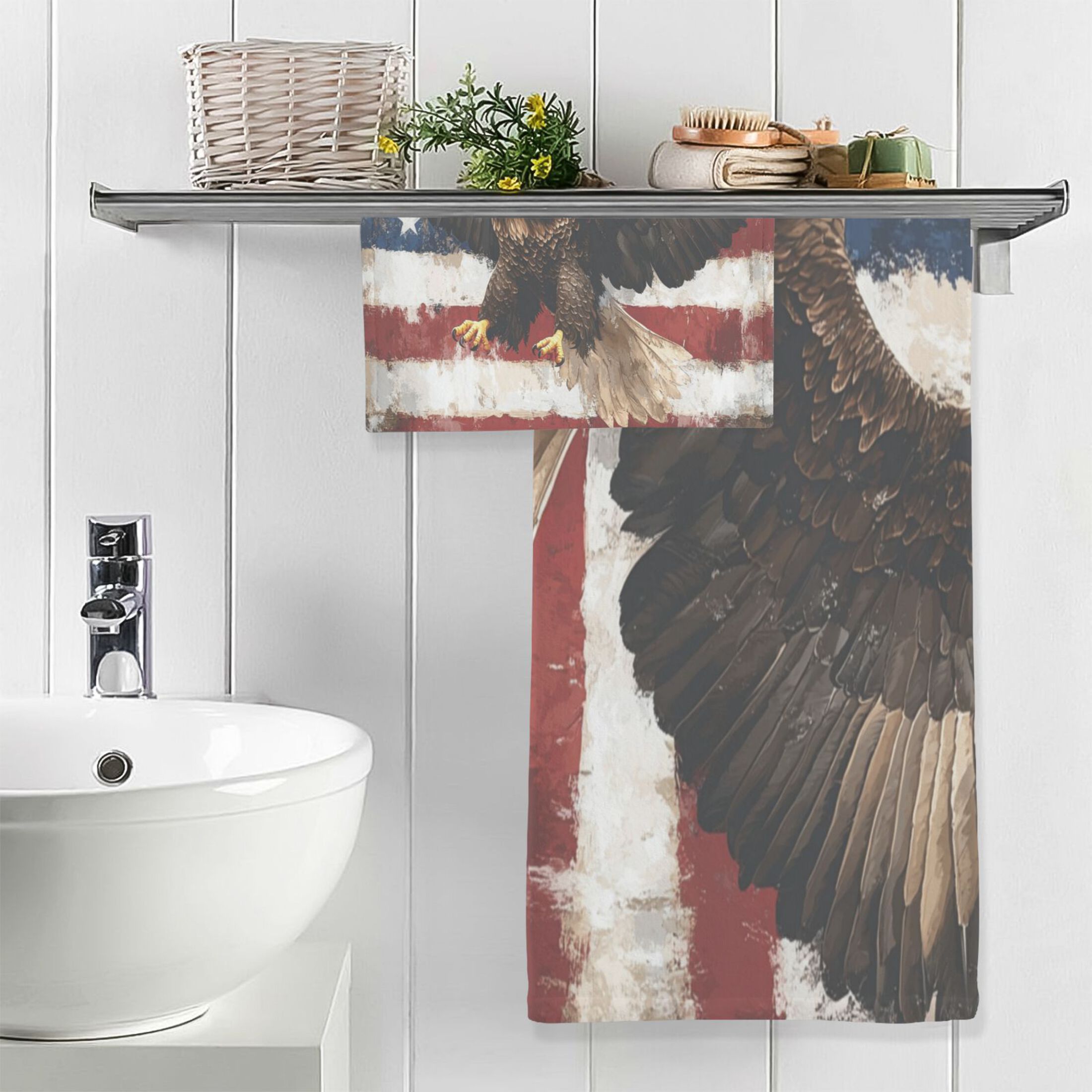 Qxltty American Patriotic Faith Bath and Hand Towel Set 100% Cotton Towels for Bathroom Soft Durable and Absorbent