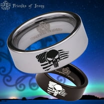 Military Skull Tattered American Flag Tungsten Carbide Ring