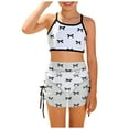 thumbnail image 5 of vigerkar Girls 3 Piece Swimsuits Bathing Suit Cute Ruffle Bow Print Bikini Set with Skirt Kids Swimwear Size 8-12 Years (White, 11Y), 5 of 7