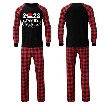

LEEy-world Christmas Couple Pajamas Set Christmas Matching Pjs Long Sleeve Set Xmas Printed Pajamas For Men&Women Plaid Pants With Pockets A XXL