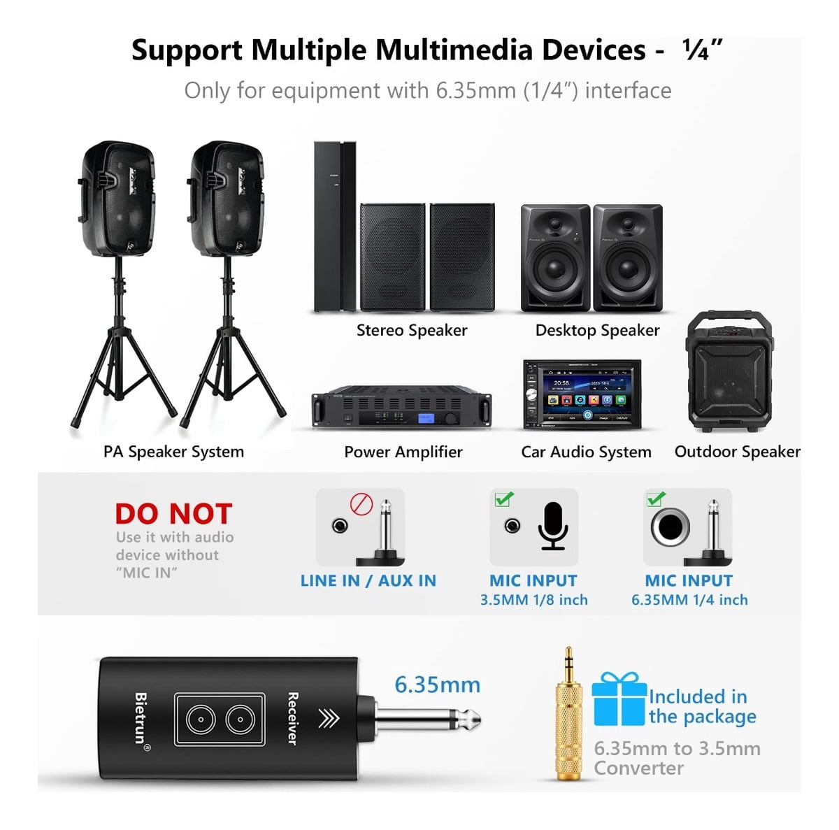 Wireless Microphone with Bluetooth, Professional UHF Dual Handheld Dynamic Metal Mic System Set with Rechargeable Receiver, 160 ft Range, 1/4''Output, for Karaoke Machine, Singing, Amp, PA Speaker
