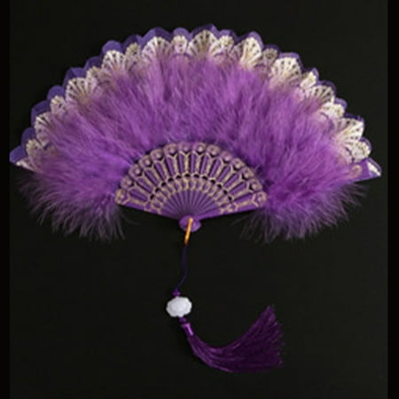

Leke Lolita Feather Folding Fan Sweet Fairy Girl Court Dance Hand Fan With Pendant