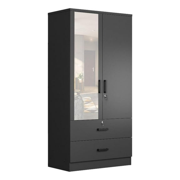 Better Home Products Grace Armoire Wardrobe with Mirror & Drawers in Black