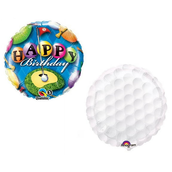 DalvayDelights Golf PGA Tees Ball White Colorful Green Cart (2) 18" Happy Birthday Party Mylar Balloons
