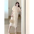 thumbnail image 2 of Falda de mujer embarazada de verano con burbujas, vestido de manga corta con encaje pesado y flores huecas, falda larga elegante que reduce la edad, 2 of 6
