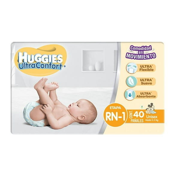 Pañales Huggies UltraConfort etapa 1 recién nacido unisex 44 piezas