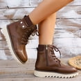 thumbnail image 3 of EKVAHL Women's Lace‑Up Platform Ankle Booties, Faux Leather Side Zip Low Chunky Heel Boots, Rugged Lug Sole Casual Walking Boots Brown, 3 of 5