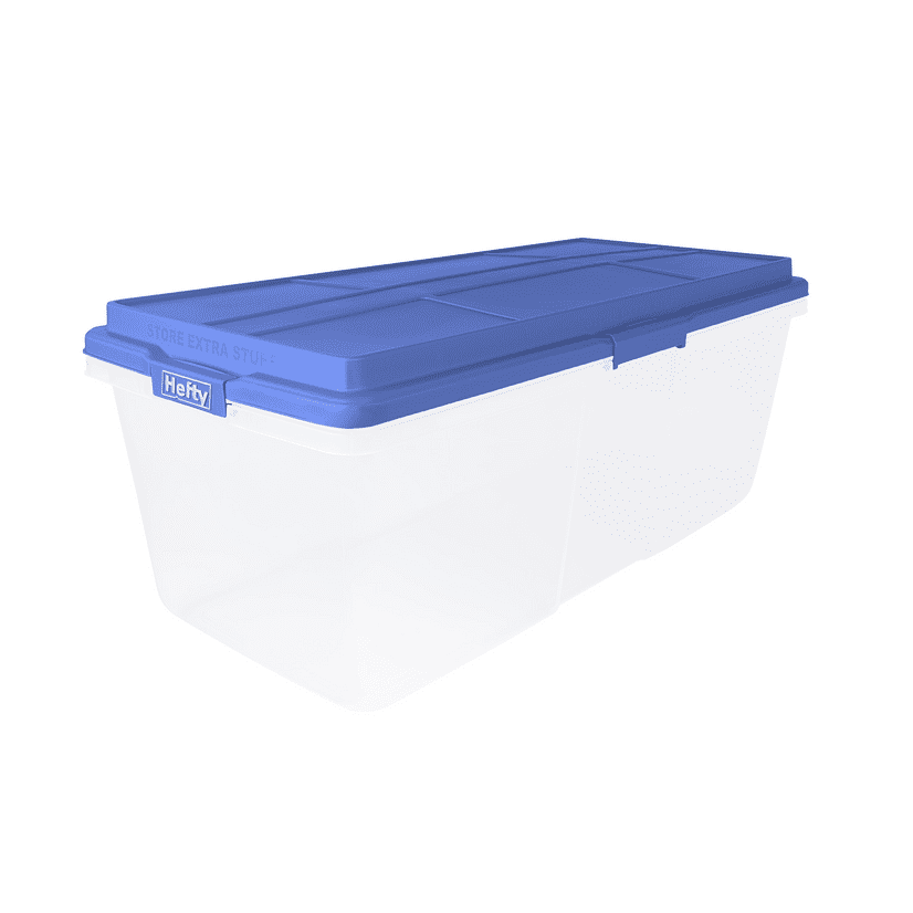 Hefty 113 Qt. Clear Storage Bin with Blue HIRISE Lid