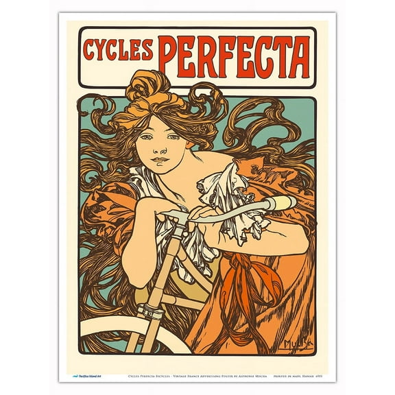 Cycles Perfecta Bicycles - Vintage France Advertising Poster by Alphonse Mucha c.1902 - Master Art Print (Unframed) 9in x 12in