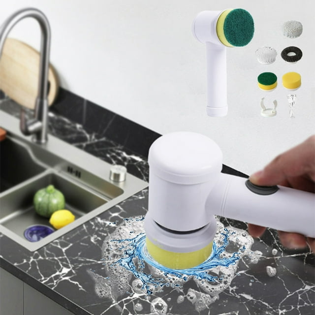 Cepillo de Limpieza Giratorio Motorizado Recargable con 5 Cepillos Intercambiables para La Limpieza de Bañeras, Azulejos, Lavabos y Duchas.