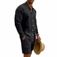 thumbnail image 6 of Maqroz Mens 2 Piece Outfits 2 Piece Casual Long Sleeve Summer Set Button Down Lapel Shirt & Elastic Waist Shorts Solid Lightweight Formal Dailywear, 6 of 9