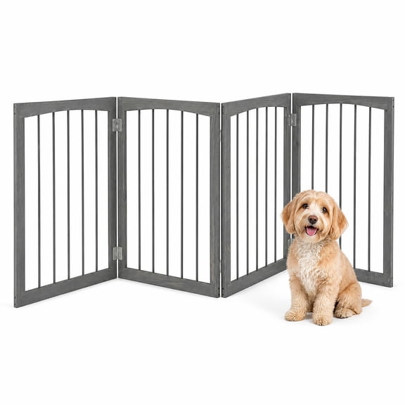 MULTIGOT 83" L x 30" H Dog Gate 4-Panel Wooden Pet Fence for Indoor Stairs Doorway Gray