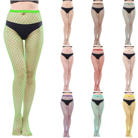 Kilaqueen Sexy High Waist Womens Tights Fishnet Stockings Thigh High Pantyhose Fashion Suspenders Black Blue Gray Green Yellow Thigh Stockings