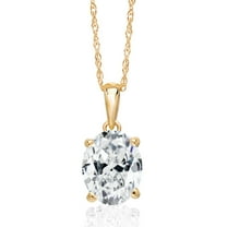 Gem Stone King 14K Yellow Gold White Zirconia Pendant Necklace | 2.00 Cttw | Gemstone Birthstone | Oval 9X7MM | Gold Necklace for Women | With 18 inch Gold Chain