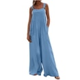 thumbnail image 5 of LEEYNEER Women‘s Loose Sleeveless Jumpsuits Adjustable Spaghetti Strap Stretchy Long Pant Romper with Pockets  Solid Button Suspender Jumpsuits Wide Pocket Leg Pant Recommend Weight 88 to, 5 of 7
