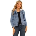 thumbnail image 2 of INSPIRE CHIC Chaqueta de mezclilla con capucha extraíble para mujer Chaquetas de mezclilla con cordón en capas y botones Azul M, 2 of 6
