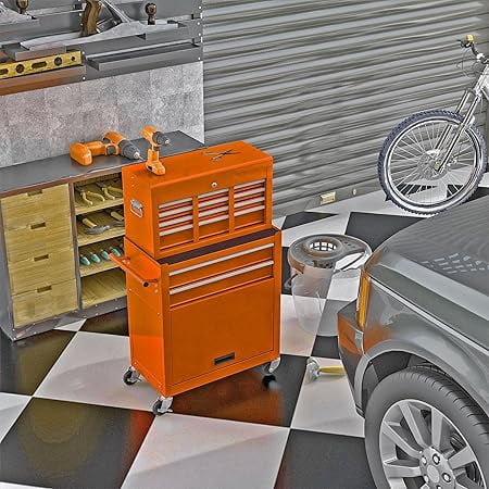 

Rolling Tool Chest，Mobile 8-Drawer Toolbox，Lockable and Detachable Storage Tool Cart，for Workshops and Warehouses (Orange)