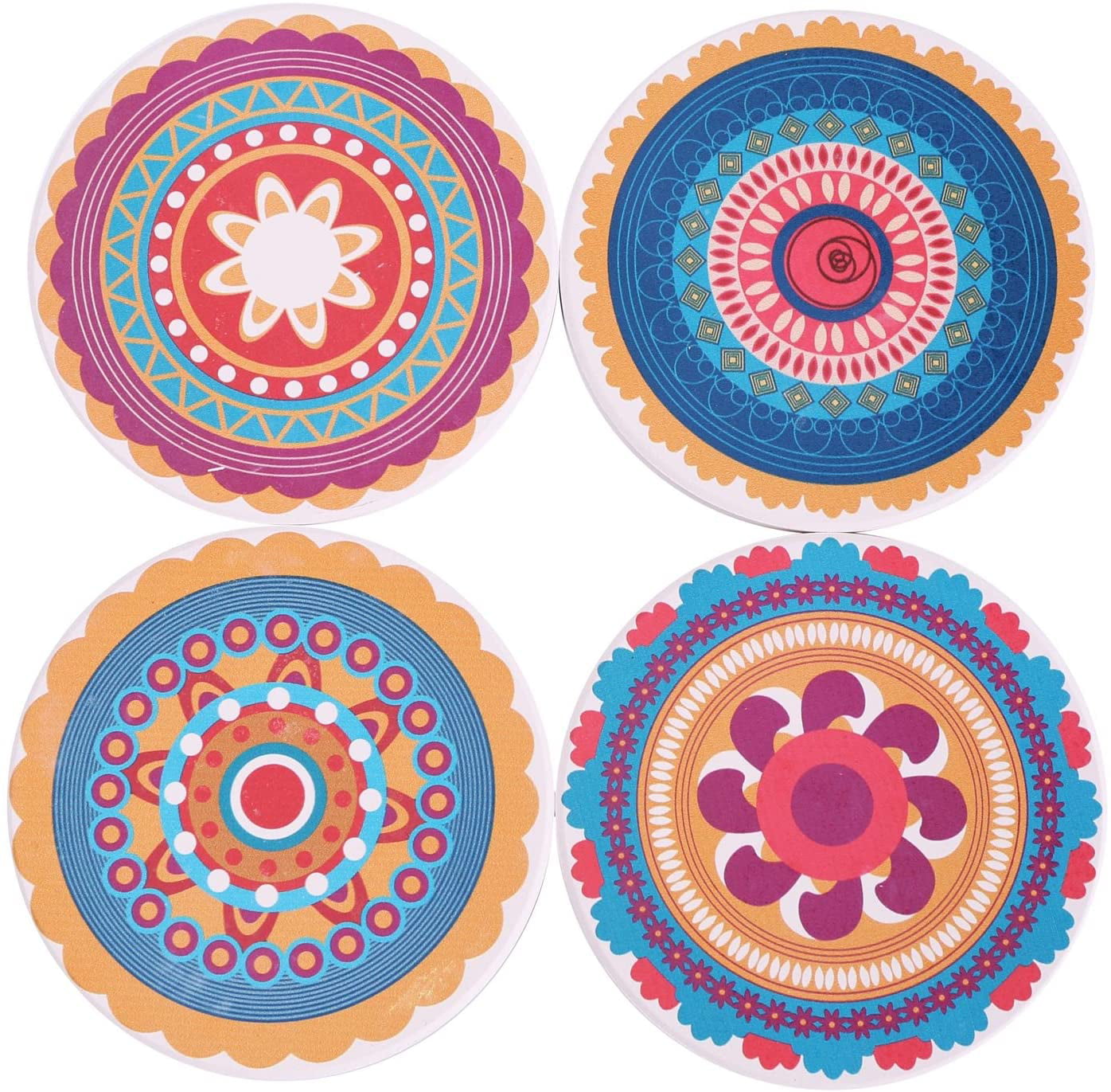 4 Coasters For Glasses Square Colourful Motifs Melamine NEW 