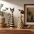 thumbnail image 4 of Whimsical Cat and Lady Resin Figurines with Vintage Stripe and Polka Dot Design, Set of 2, Black and Beige, for Living Room Shelf Decor, Home Decoration, 4 of 4
