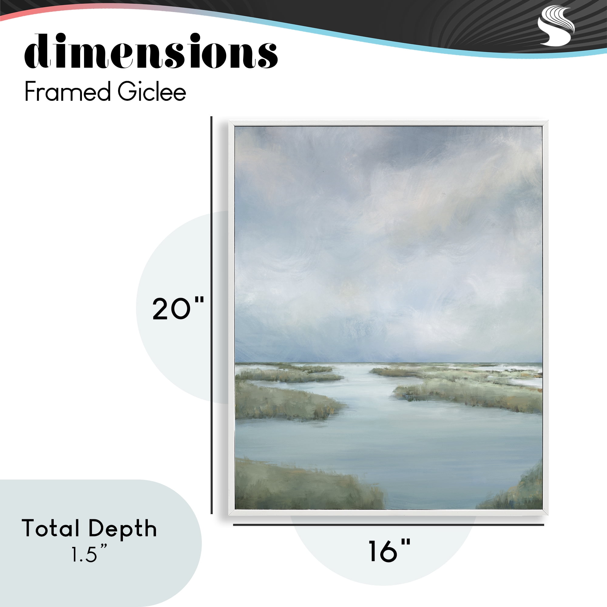 Hazy Marsh Land View White Framed Giclee Art, design by Leah Noel Art