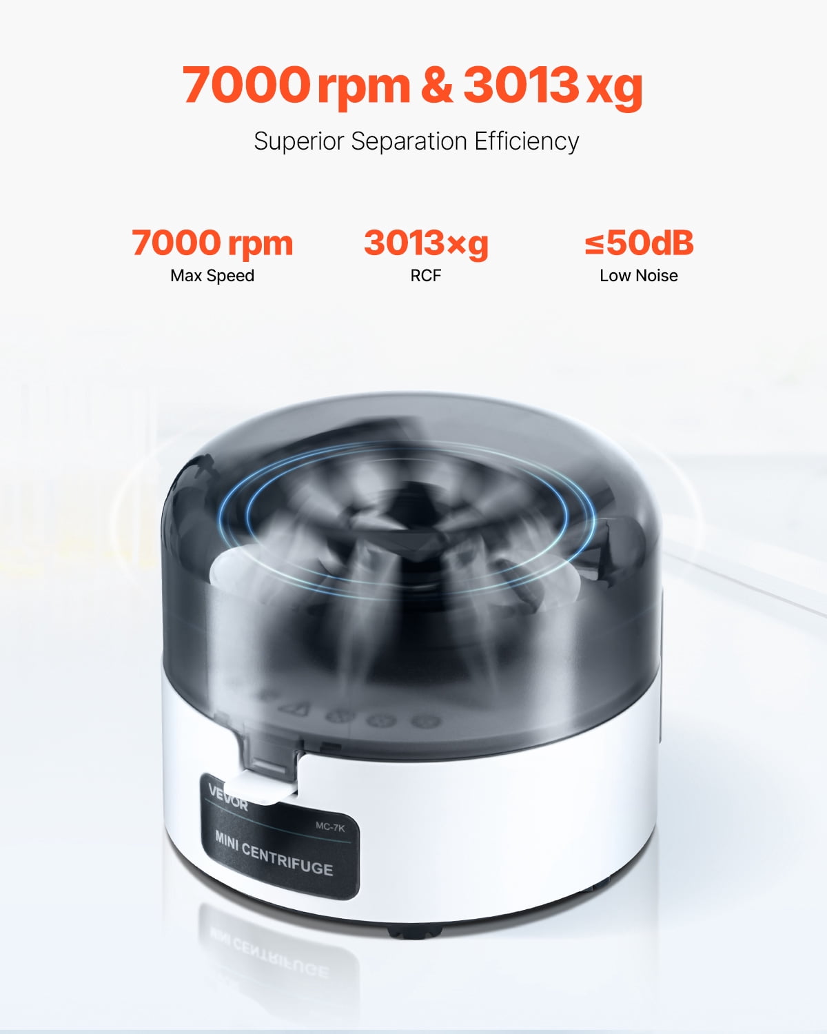 VEVOR Mini Centrifuge Machine, 3013xg RCF Electric Laboratory Centrifuge Machine with 2-in-1 Rotor for 0.2/1.5/2ml Tube Capacity, Fixed Speed 7000r/min, Low Noise, Widely Used in Various Experiments