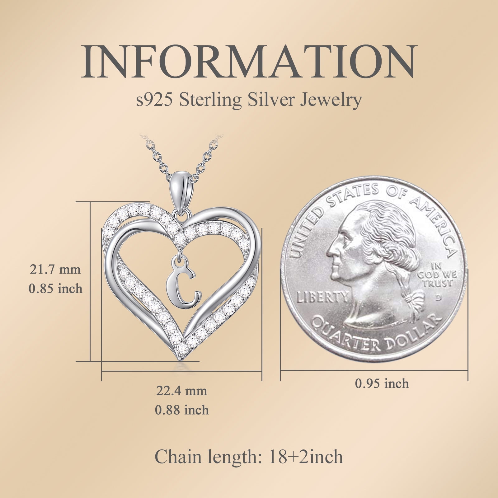 WINNICACA S925 Sterling Silver Heart Initial S Pendant Necklace