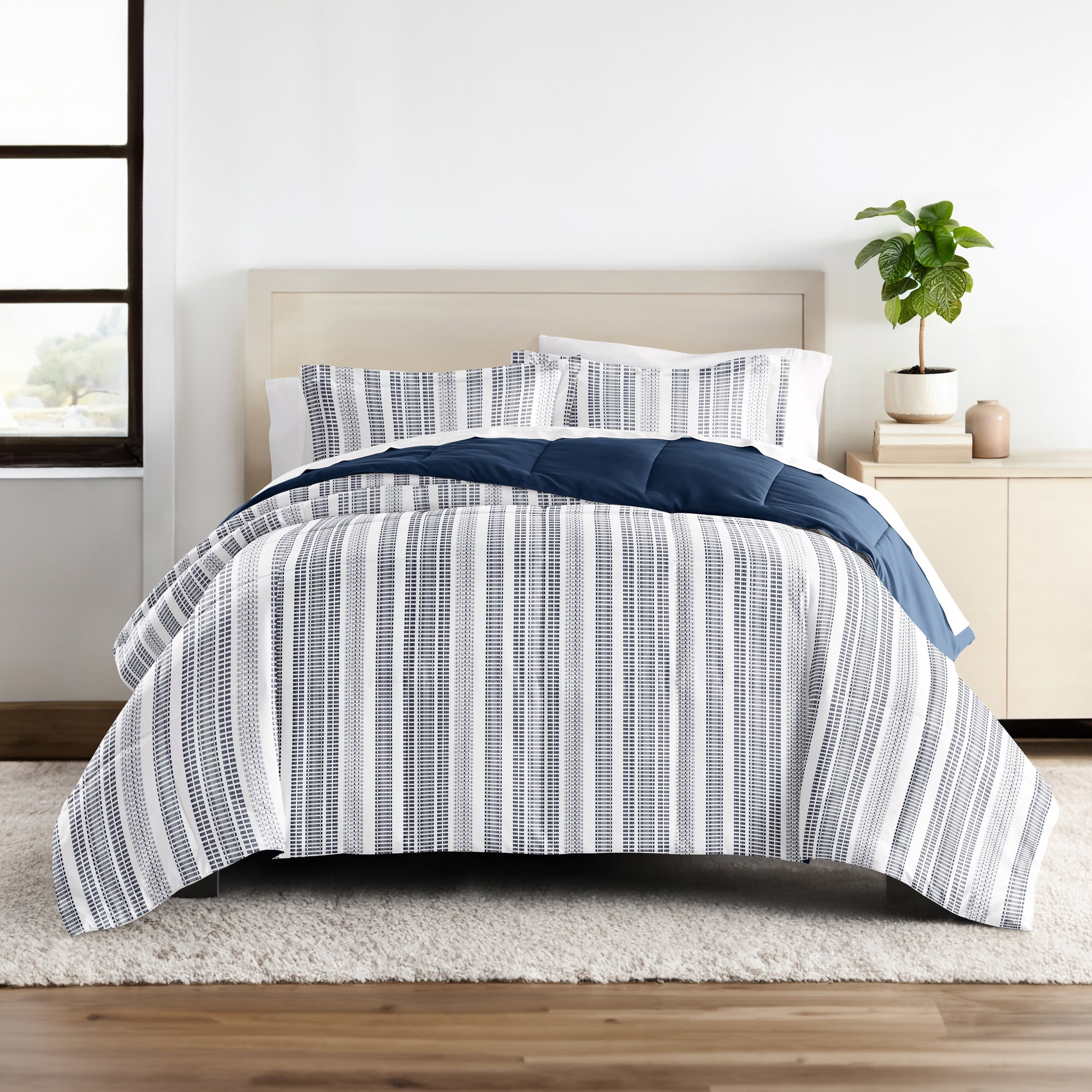 All Season Ultra Soft Comforter Set Lightweight Bedding in Farmhouse Stripe for King/Cal King by Comfort Canopy