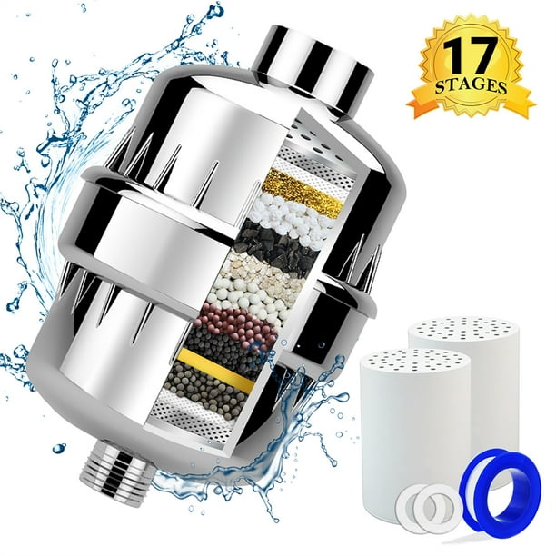 17Stage Shower Filter with 2 Cartridges, Universal Shower Head Filter