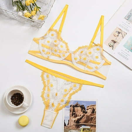 

Qcmgmg Women s Lingerie Set Mesh Bra and Panty Set See Through Sexy Bra and Panty Set XL