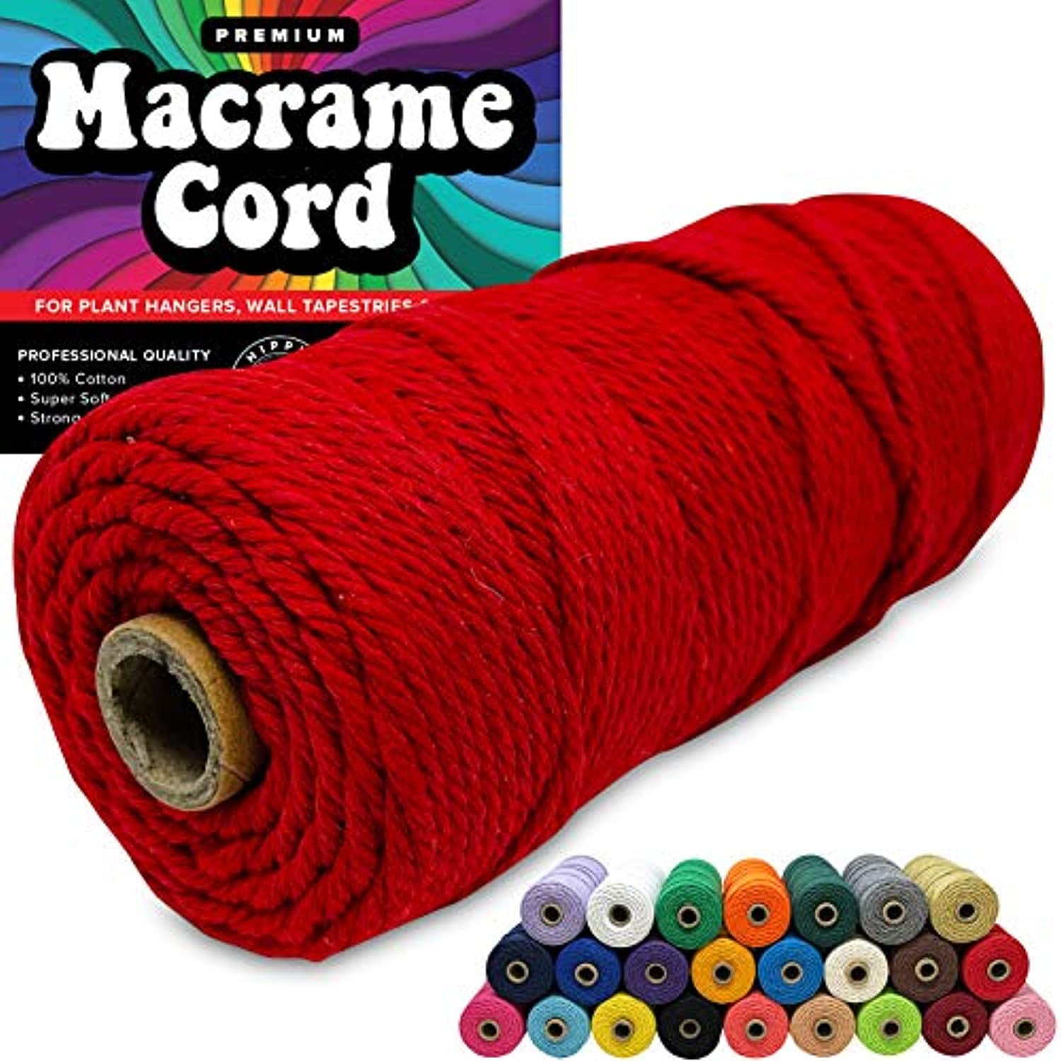 Binwat Macrame Cord Natual Macrame Cotton Cord DIY Craft Cord Spool Twine Rustic String Cotton Rope for Wall Hanging,Plant Hangers,Crafts,Knitting,Decorative Projects 3mm x100m Red Wine