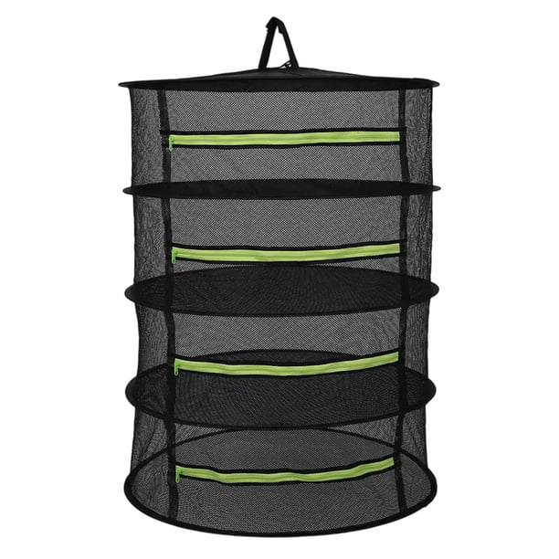 Red de secado para colgar plantas de 4 capas, organizador multiusos para lavandería. cremallera verde