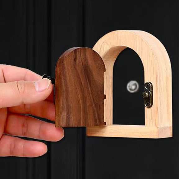 Runspich Vintage Door Peephole Cover, Arched Wooden Frame with Metal Hardware, Sliding Privacy Viewer Cover for Home & Apartment Doors