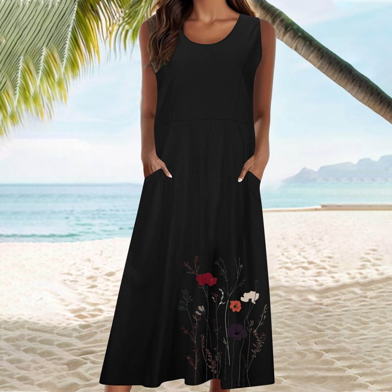 knee length dresses for ladies Hebe Round Neck Polka Dot Linen Dress