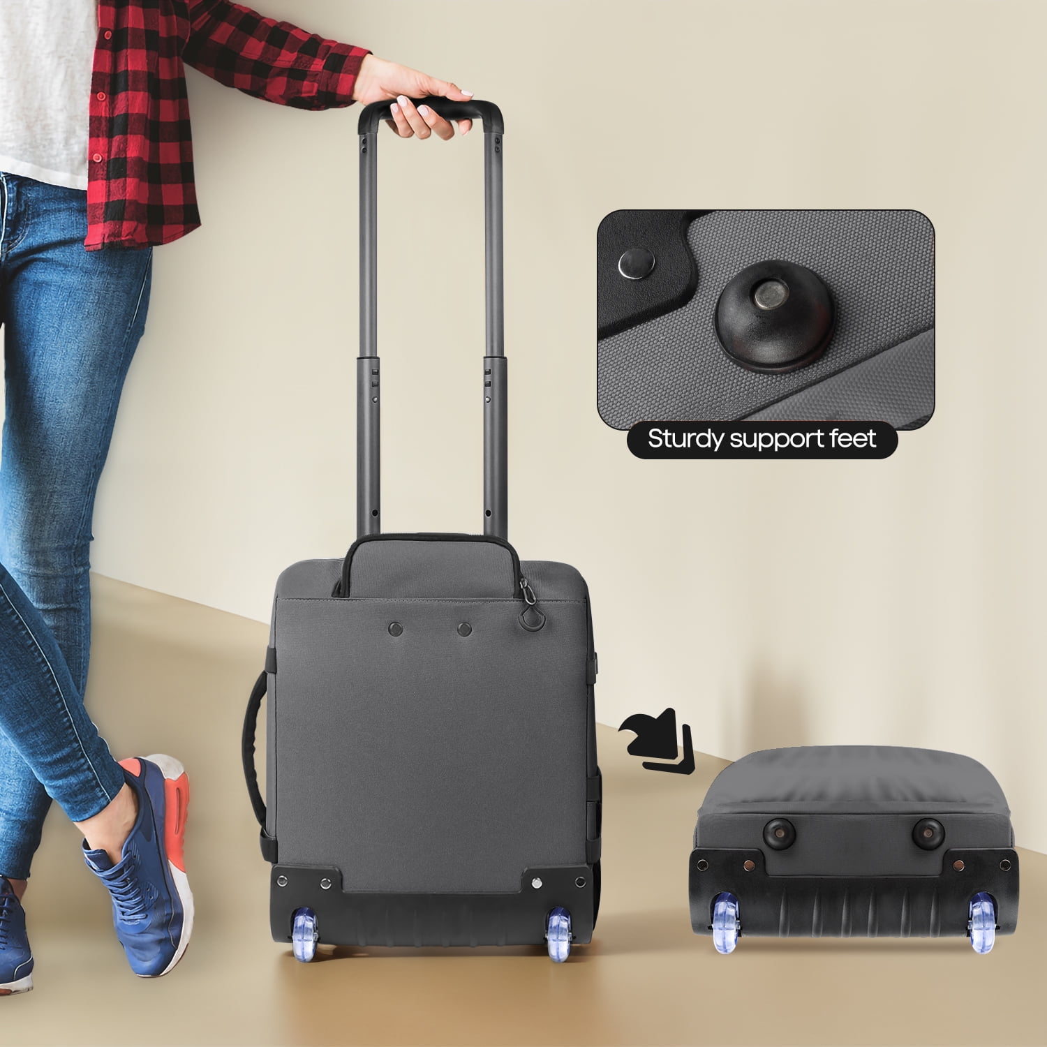 17" Underseat Carry On Luggage Airplane Approved,Water Resistant Softside Rolling Suitcase Lightweight Personal Item Travel Bag,Gray - TA069