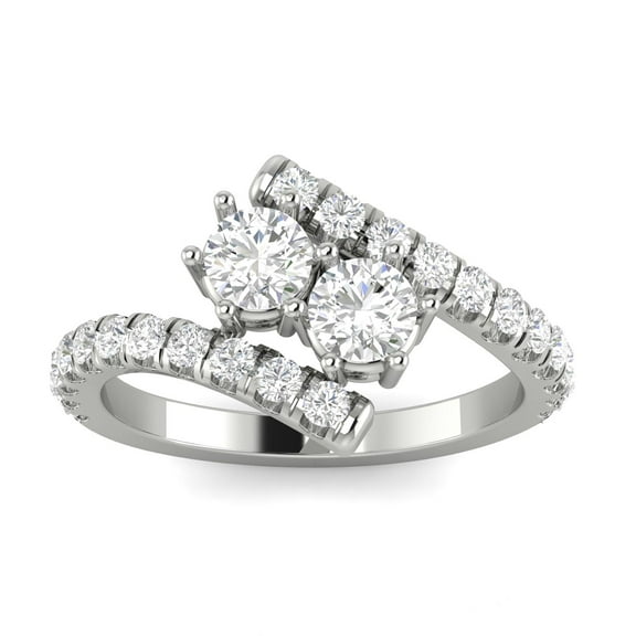 1.00 Carat TW Diamond Two Stone Ring in 10k White Gold (G-H, I2-I3, 1.00ctw)