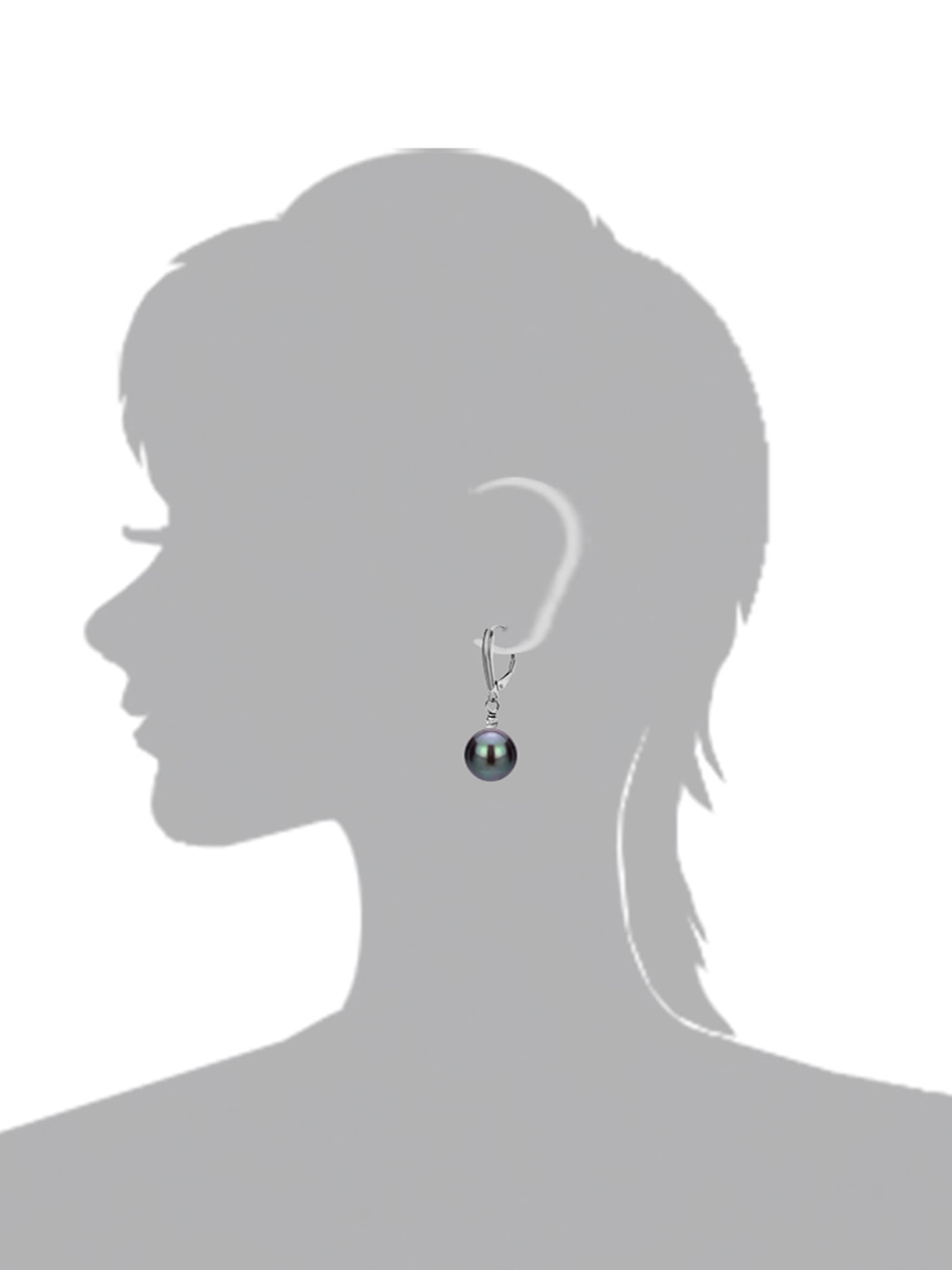 ADDURN Sterling Silver 9-10mm Black Freshwater Pearl with Pyramid Beads/Shield Lever Back Earring