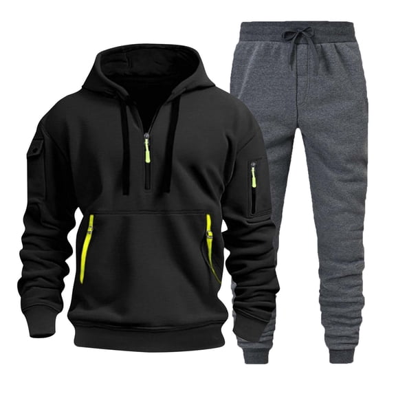 CONFREE Mens Tracksuit 2 Peice Sets Casual Men's Jogging Sweatsuit Set Solid Zip Pullover Hoodies Pants Athletic Sweat Track Suit for Men