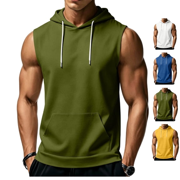 LWavelet Hooded Tank Tops for Men Loose Fit Breathable Sleeveless Shirts Casual Athletic Running Tops with Hat