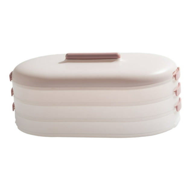 Contenedor apilable de 3 niveles para congelar alimentos, ideal para dumplings y cereales. rosado