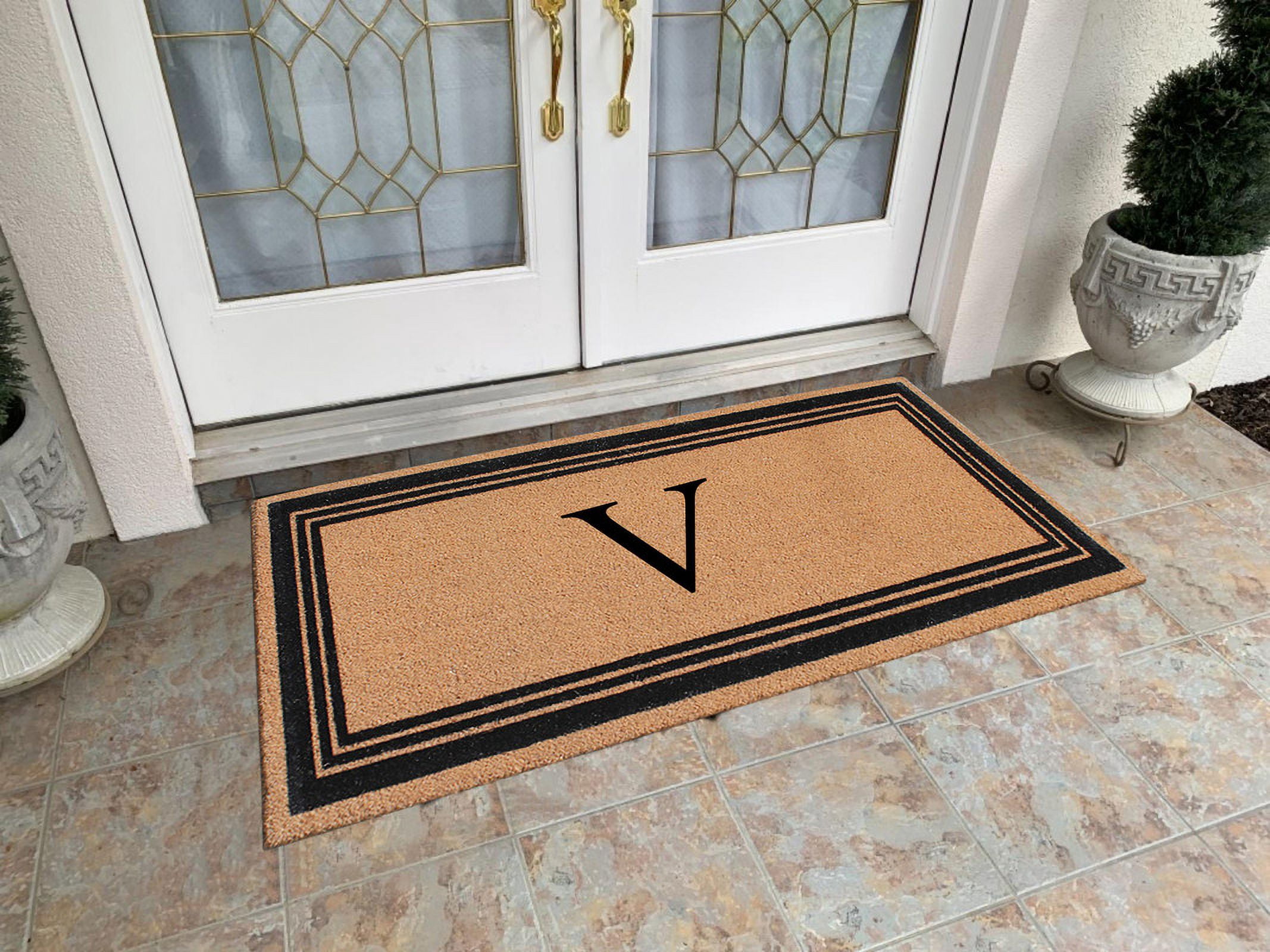 A1HC Natural Coir Flock Monogrammed Door Mat for Front Door, 30x60, Anti-Shed Treated Durable Doormat Outdoor Entrance, Heavy Duty, Thin Profile, Easy to Clean, Long Lasting, Front Door Entry Doormat