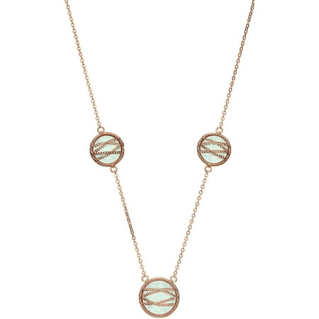 5th & Main Rose Gold over Sterling Silver Hand-Wrapped Triple Round Chalcedony Stone Necklace