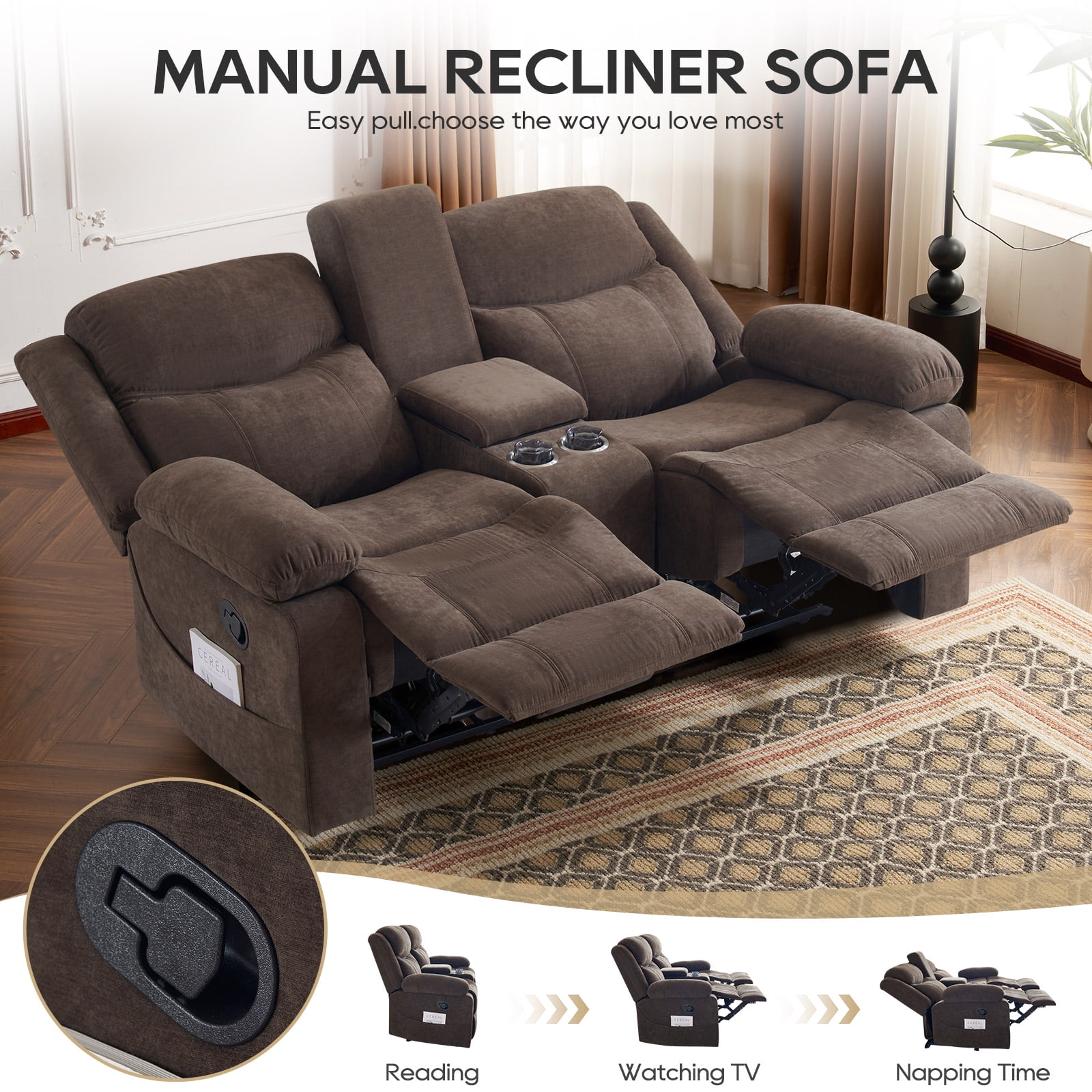 PYOIER Reclining Loveseat Sofa With Massage & Heating, Black