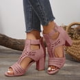 thumbnail image 2 of Pandaie Heeled Sandals for Women Open Toe Chunky Heels Ankle Booties Bohemian Cutout Wedge Summer Dressy Pumps Shoes with Ankle Buckles Pink Size 8.5, 2 of 9